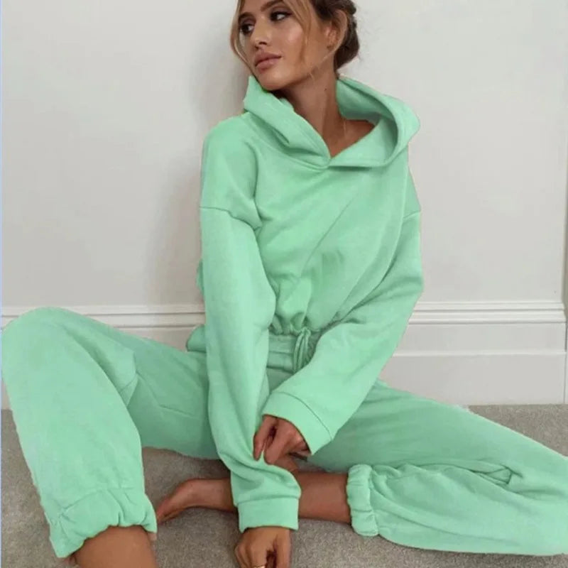 Winter Tracksuit Women Two Piece Set - Oversized Hoodie Sweatpants Solid Color Sportswear Suit |Casual Sweatshirt Trouser Set.                          M.Esk