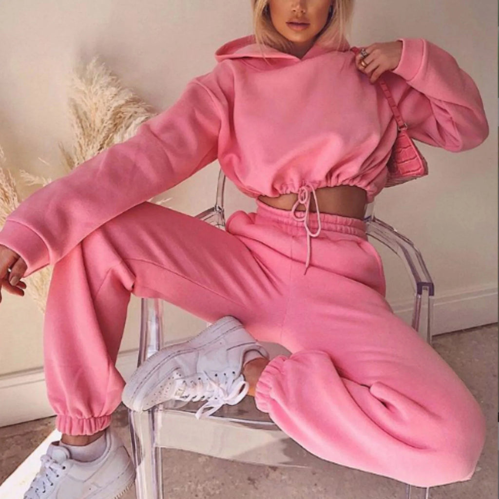 Winter Tracksuit Women Two Piece Set - Oversized Hoodie Sweatpants Solid Color Sportswear Suit |Casual Sweatshirt Trouser Set.                          M.Esk