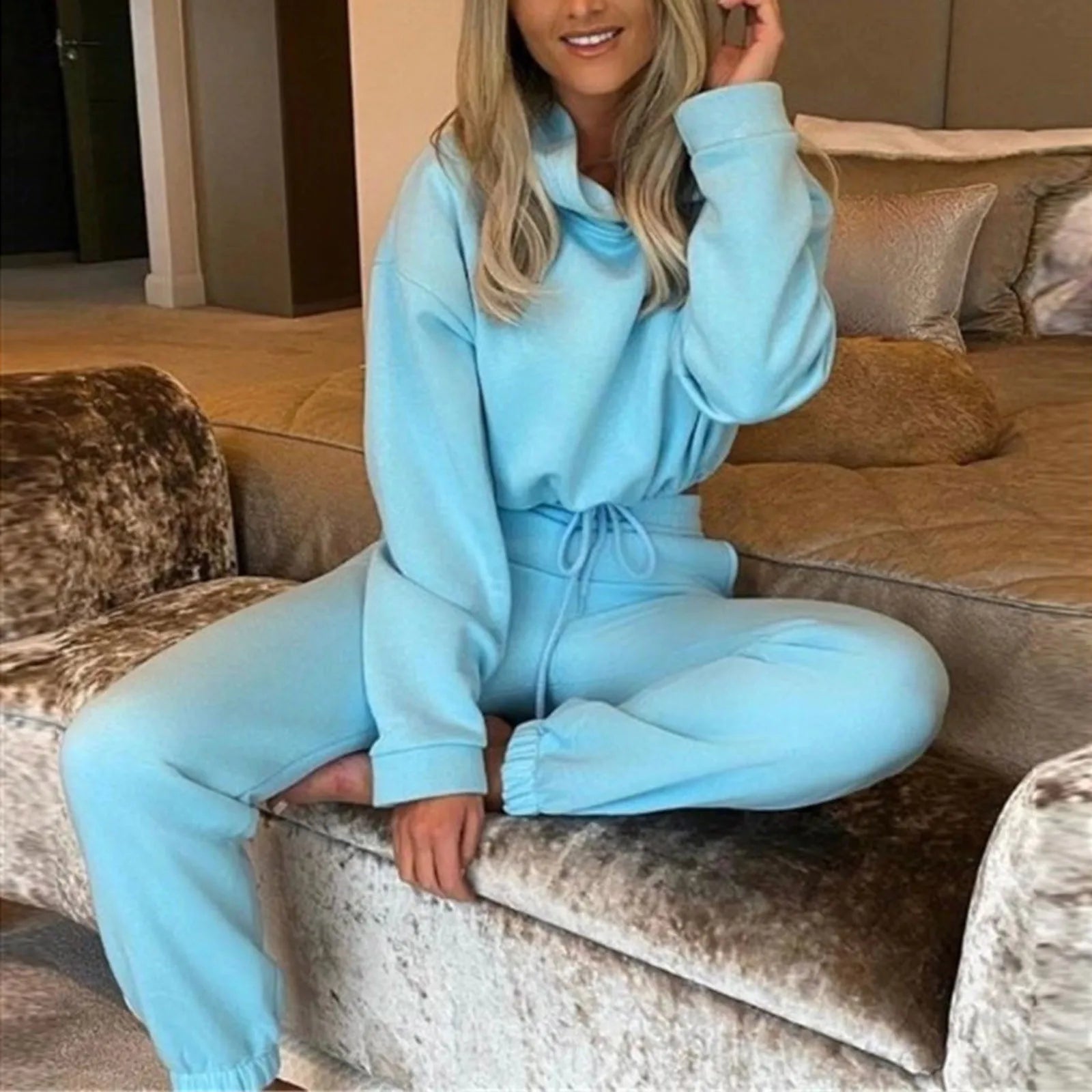 Winter Tracksuit Women Two Piece Set - Oversized Hoodie Sweatpants Solid Color Sportswear Suit |Casual Sweatshirt Trouser Set.                          M.Esk