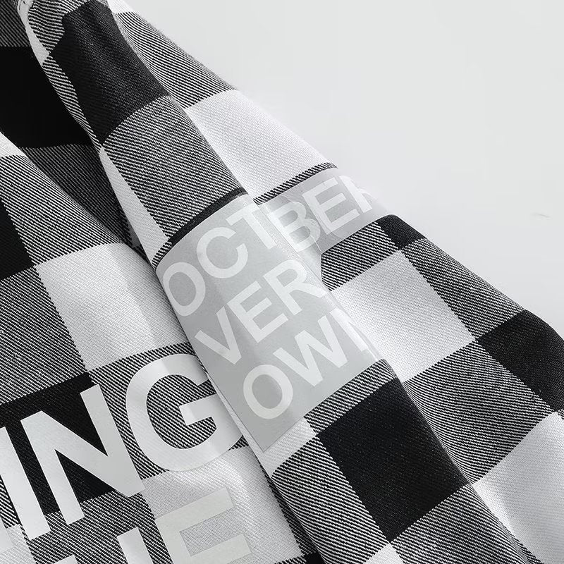 Letter printed plaid shirt men's spring and summer fast hand online celebrity same slim-fit long sleeve shirt thin coat fashion.          M.Esk