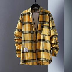 Letter printed plaid shirt men's spring and summer fast hand online celebrity same slim-fit long sleeve shirt thin coat fashion.          M.Esk