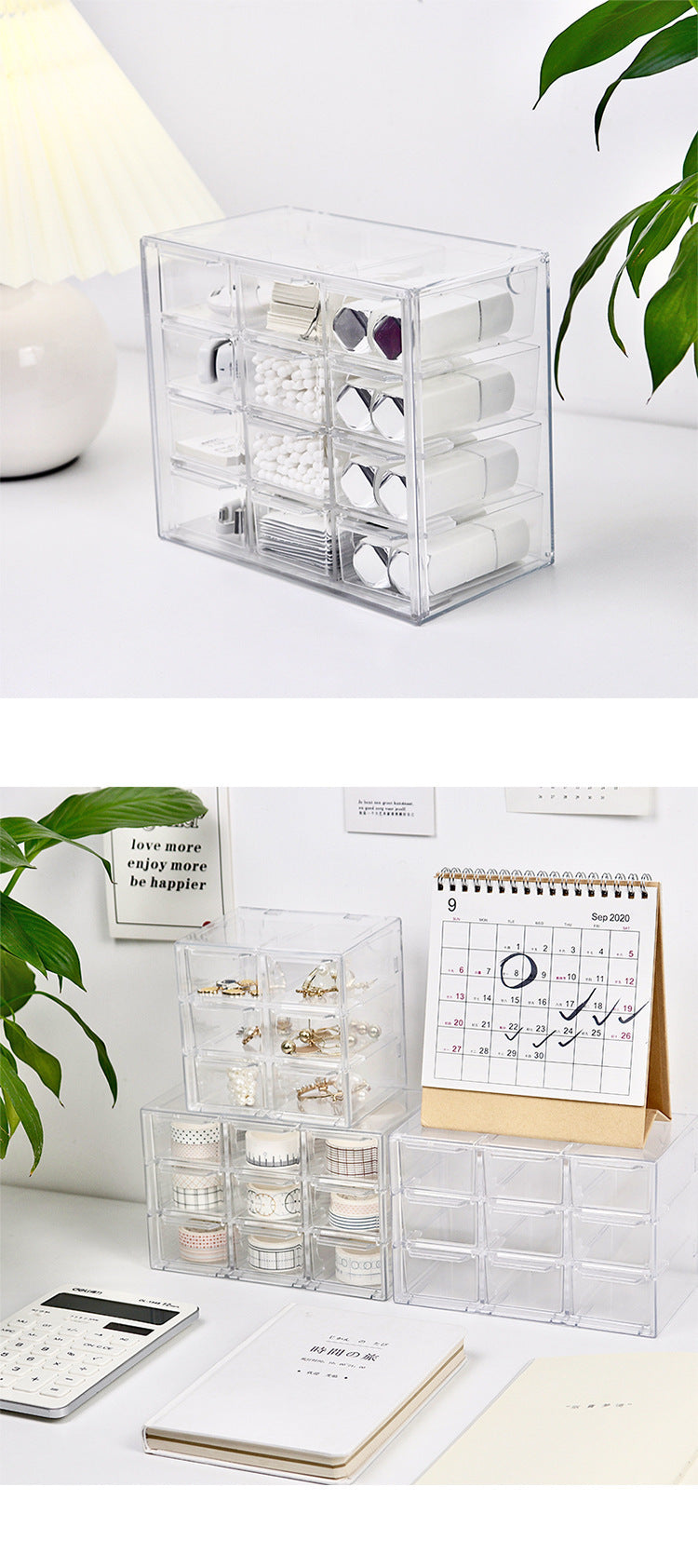 Transparent Jiugongge six-grid dustproof drawer storage box stationery jewelry 12-grid cosmetics Desktop Storage.              M.Esk