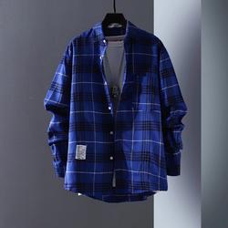 Letter printed plaid shirt men's spring and summer fast hand online celebrity same slim-fit long sleeve shirt thin coat fashion.          M.Esk