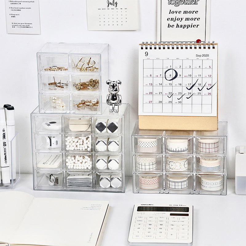 Transparent Jiugongge six-grid dustproof drawer storage box stationery jewelry 12-grid cosmetics Desktop Storage.              M.Esk