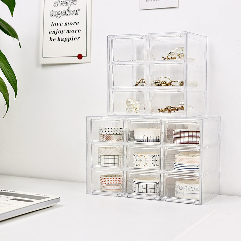Transparent Jiugongge six-grid dustproof drawer storage box stationery jewelry 12-grid cosmetics Desktop Storage.              M.Esk