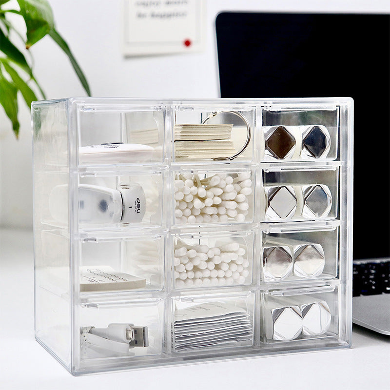Transparent Jiugongge six-grid dustproof drawer storage box stationery jewelry 12-grid cosmetics Desktop Storage.              M.Esk