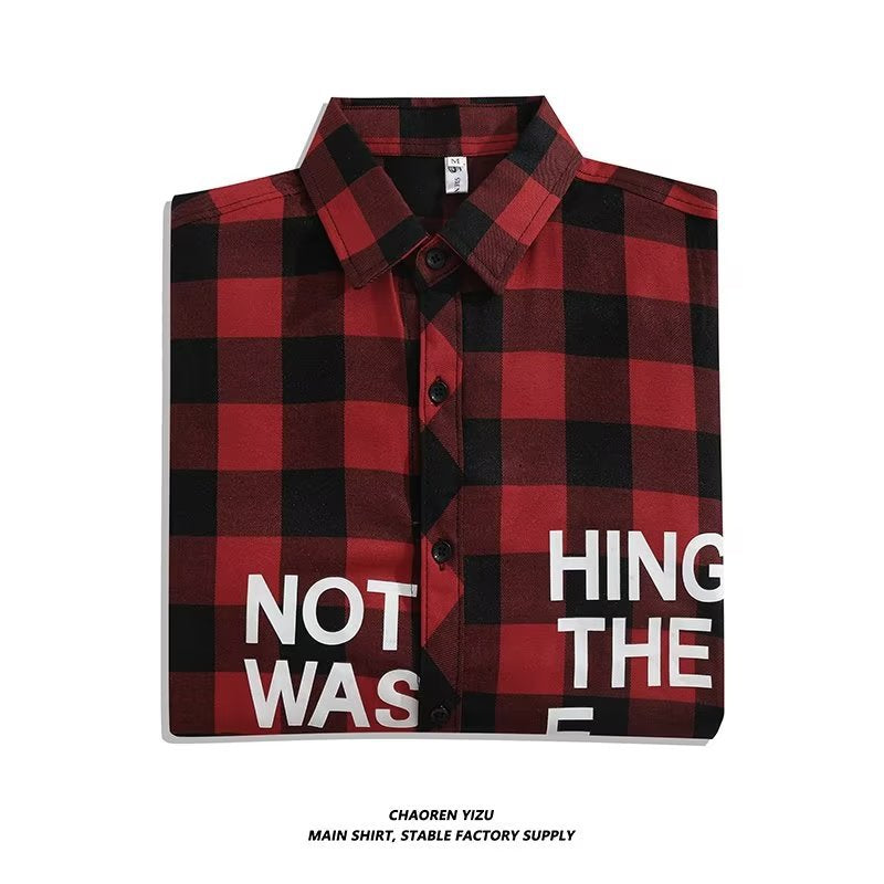 Letter printed plaid shirt men's spring and summer fast hand online celebrity same slim-fit long sleeve shirt thin coat fashion.          M.Esk