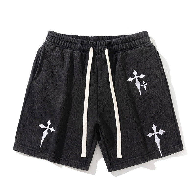 Hot-Selling Hit! 2026 Summer Trendy Brand Embroidered Cross Washed Vintage Casual Shorts Unisex Loose Fit Sports Shorts.         M.Esk