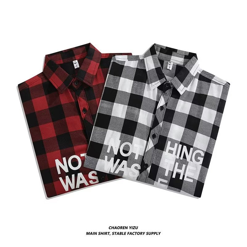 Letter printed plaid shirt men's spring and summer fast hand online celebrity same slim-fit long sleeve shirt thin coat fashion.          M.Esk