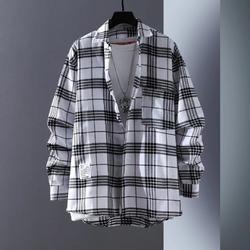 Letter printed plaid shirt men's spring and summer fast hand online celebrity same slim-fit long sleeve shirt thin coat fashion.          M.Esk