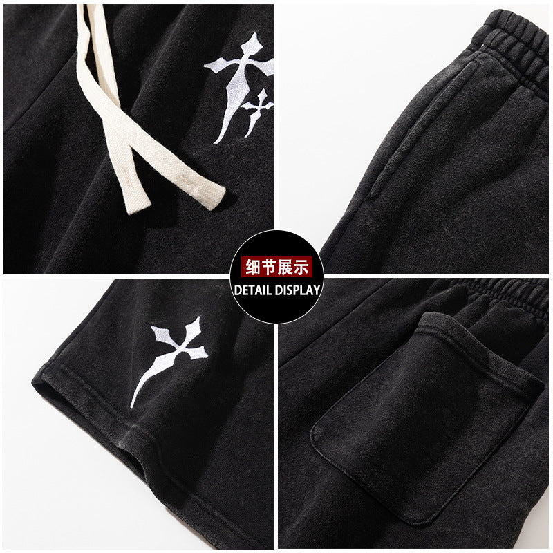 Hot-Selling Hit! 2026 Summer Trendy Brand Embroidered Cross Washed Vintage Casual Shorts Unisex Loose Fit Sports Shorts.         M.Esk