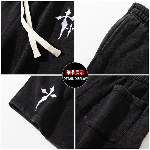 Hot-Selling Hit! 2026 Summer Trendy Brand Embroidered Cross Washed Vintage Casual Shorts Unisex Loose Fit Sports Shorts.         M.Esk