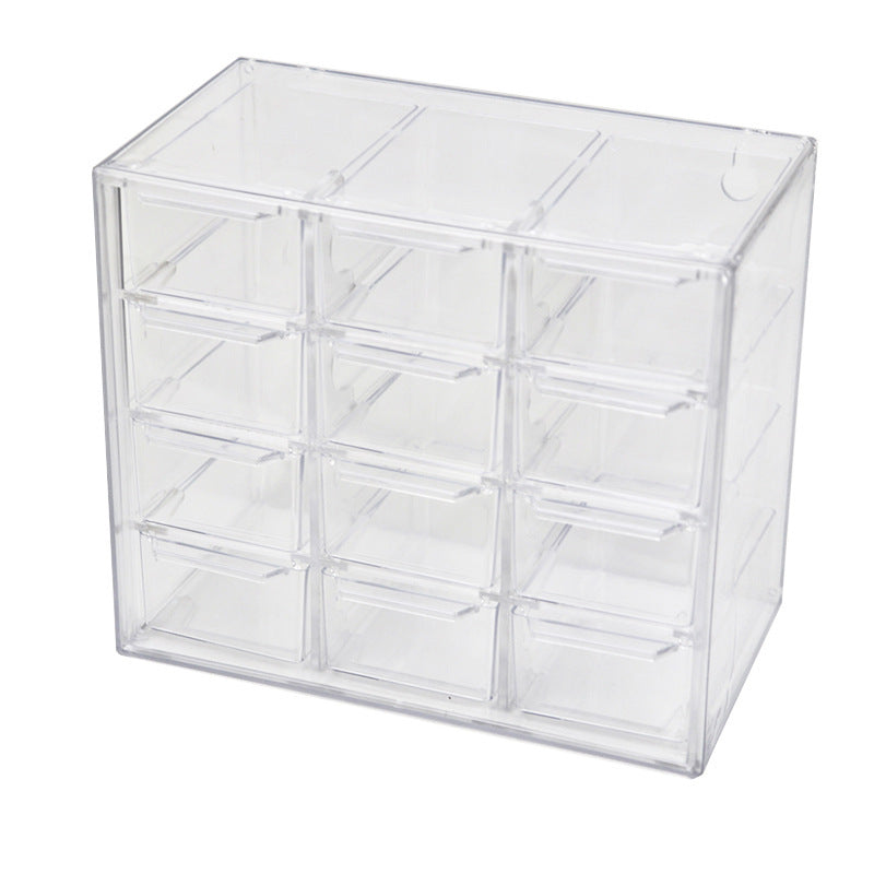 Transparent Jiugongge six-grid dustproof drawer storage box stationery jewelry 12-grid cosmetics Desktop Storage.              M.Esk