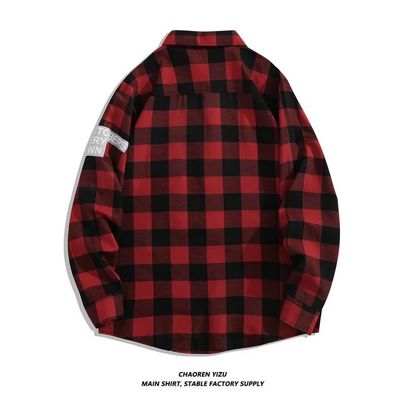 Letter printed plaid shirt men's spring and summer fast hand online celebrity same slim-fit long sleeve shirt thin coat fashion.          M.Esk