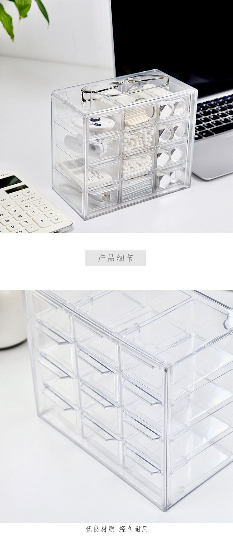Transparent Jiugongge six-grid dustproof drawer storage box stationery jewelry 12-grid cosmetics Desktop Storage.              M.Esk