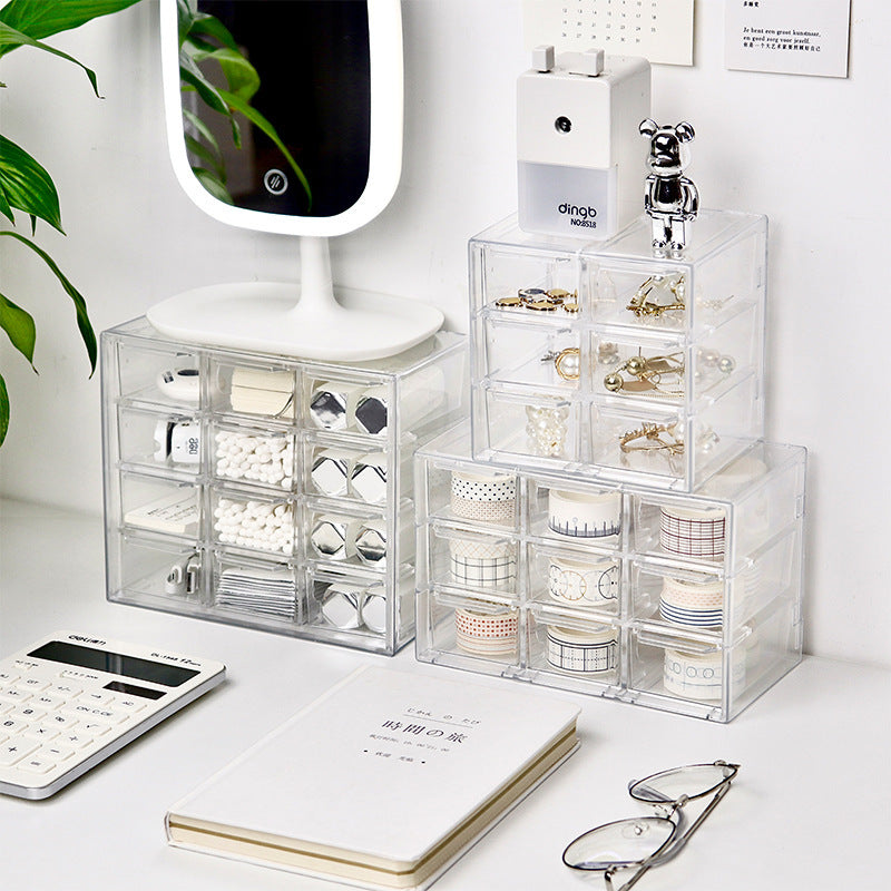 Transparent Jiugongge six-grid dustproof drawer storage box stationery jewelry 12-grid cosmetics Desktop Storage.              M.Esk