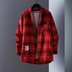Letter printed plaid shirt men's spring and summer fast hand online celebrity same slim-fit long sleeve shirt thin coat fashion.          M.Esk