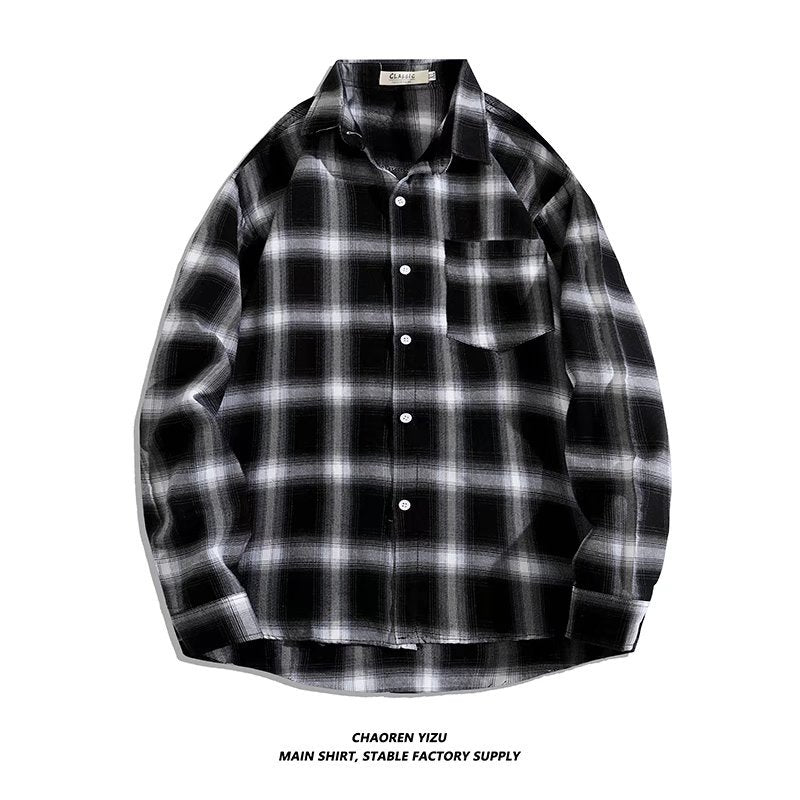 Letter printed plaid shirt men's spring and summer fast hand online celebrity same slim-fit long sleeve shirt thin coat fashion.          M.Esk