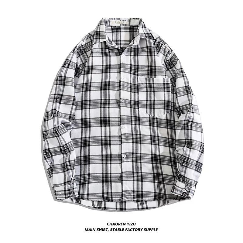 Letter printed plaid shirt men's spring and summer fast hand online celebrity same slim-fit long sleeve shirt thin coat fashion.          M.Esk