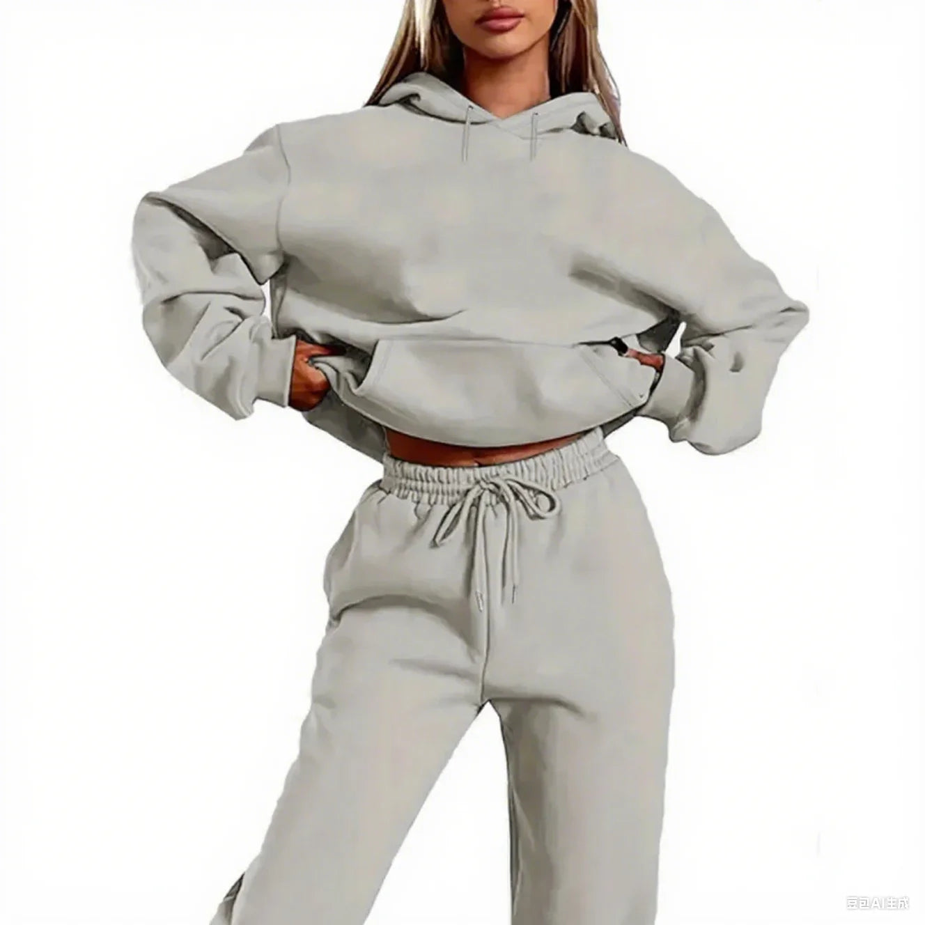 Winter Tracksuit Women Two Piece Set - Oversized Hoodie Sweatpants Solid Color Sportswear Suit |Casual Sweatshirt Trouser Set.                              M.Esk