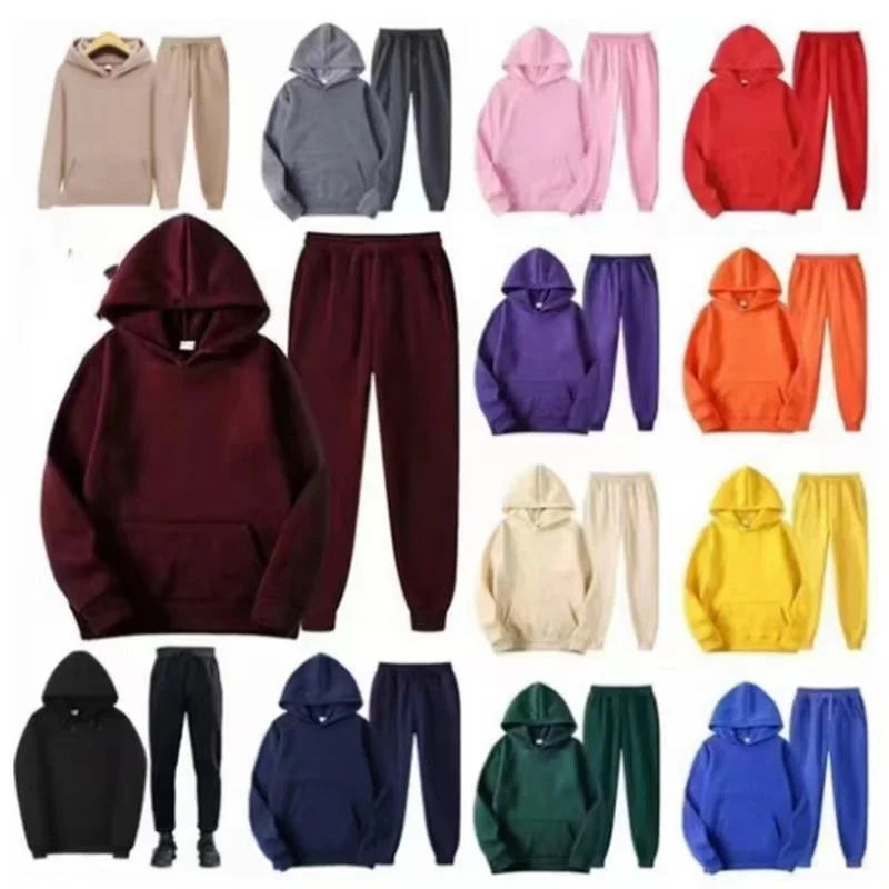 Unisex Autumn Winter Hoodie and Joggers Set Casual Sports Outfit for Men Women.                                                  PIPOCA