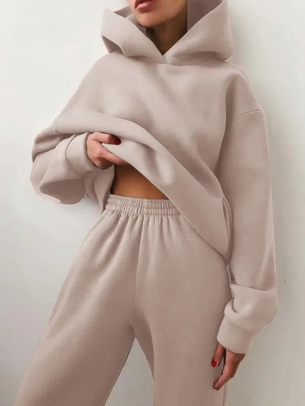 Two-Piece Oversized Tracksuit for Women, Warm Hoodie Sweatshirts,Long Pant Sets, Casual Hoodie, Monochromatic Pullovers, Winter.                                    M.Esk