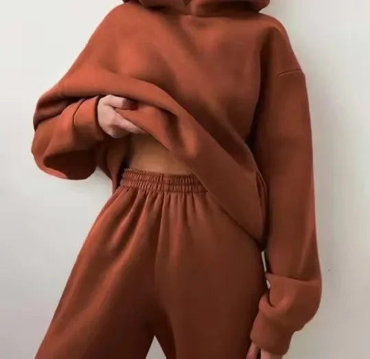 Two-Piece Oversized Tracksuit for Women, Warm Hoodie Sweatshirts,Long Pant Sets, Casual Hoodie, Monochromatic Pullovers, Winter.                                    M.Esk