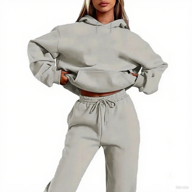 Unisex Autumn Winter Hoodie and Joggers Set Casual Sports Outfit for Men Women.                                                  PIPOCA