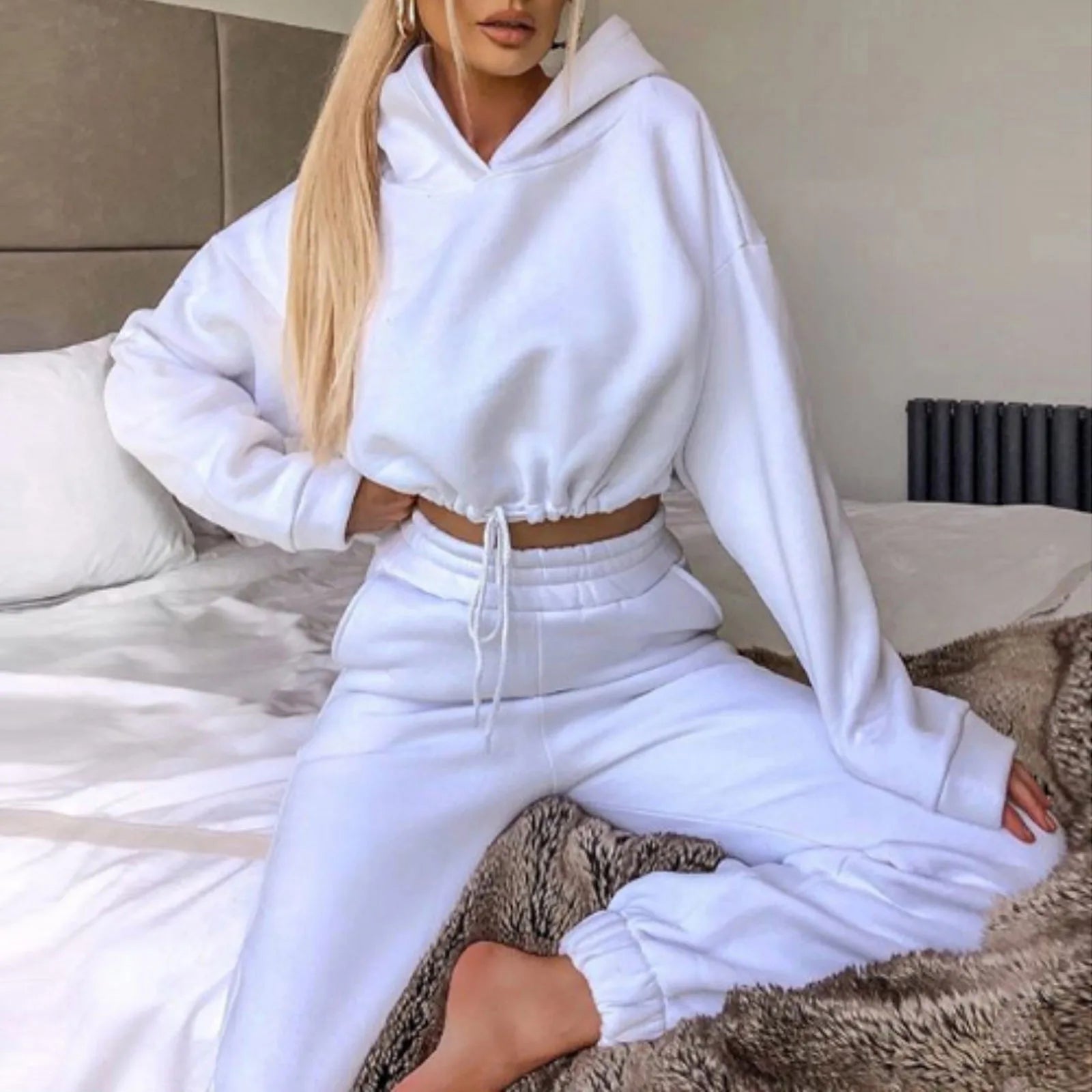 Winter Tracksuit Women Two Piece Set - Oversized Hoodie Sweatpants Solid Color Sportswear Suit |Casual Sweatshirt Trouser Set.                                                          M.Esk