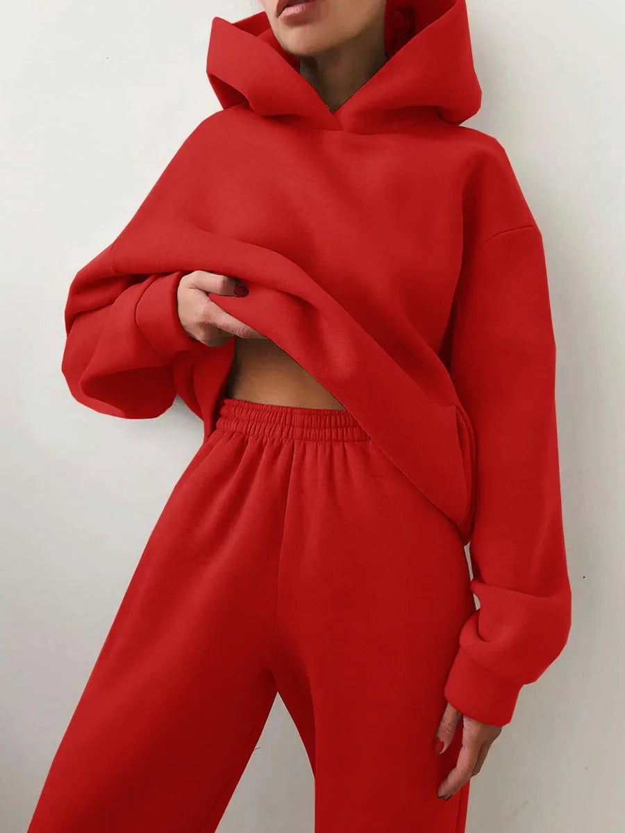 Two-Piece Oversized Tracksuit for Women, Warm Hoodie Sweatshirts,Long Pant Sets, Casual Hoodie, Monochromatic Pullovers, Winter.                                    M.Esk