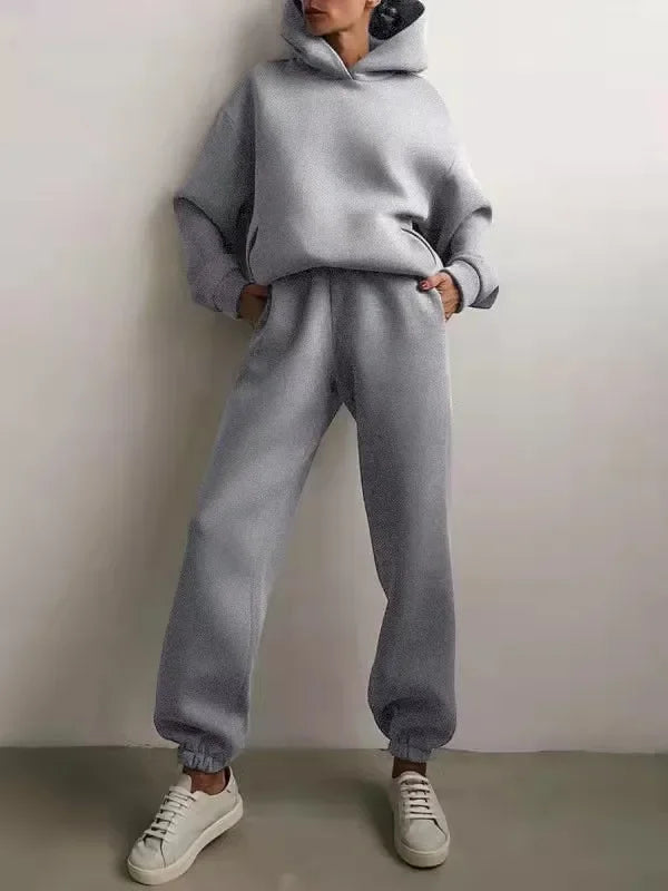 Two-Piece Oversized Tracksuit for Women, Warm Hoodie Sweatshirts,Long Pant Sets, Casual Hoodie, Monochromatic Pullovers, Winter.                                    M.Esk