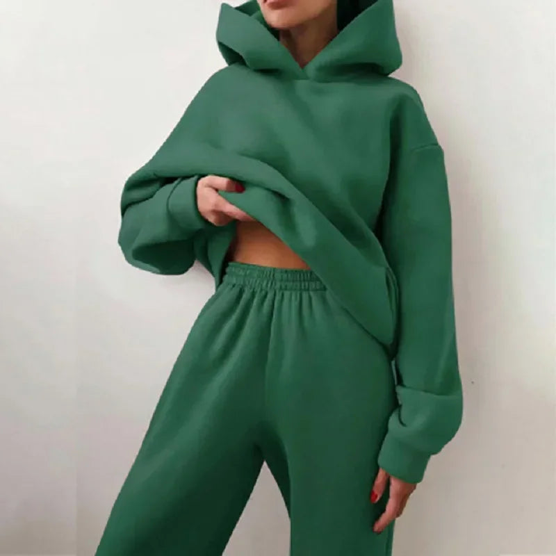 Women's Oversized Tracksuit Set Warm Autumn Fashion Hoodie Sweatshirts & Long Pants Casual Two-Piece Solid Hoody Pullover Outfit.                                                                                                M.Esiki