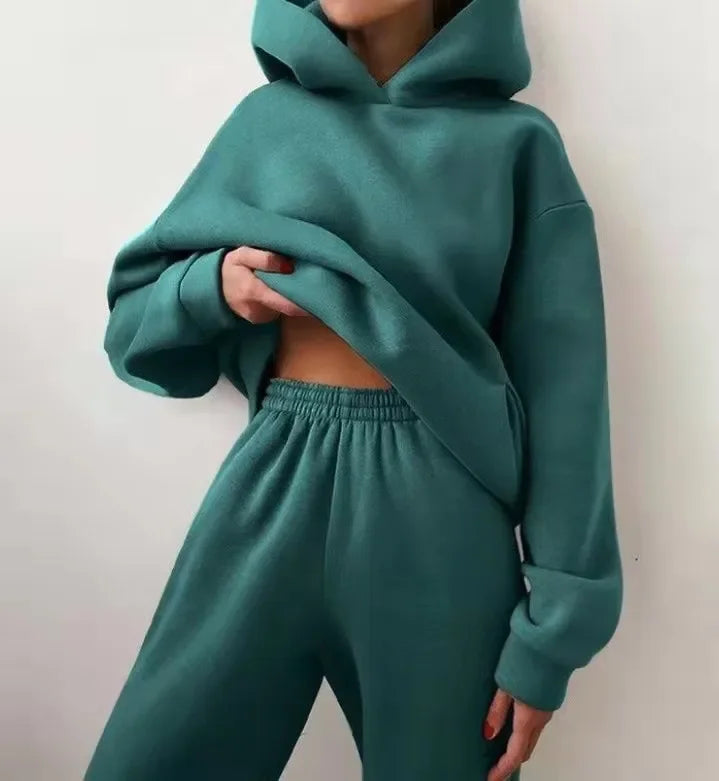 Two-Piece Oversized Tracksuit for Women, Warm Hoodie Sweatshirts,Long Pant Sets, Casual Hoodie, Monochromatic Pullovers, Winter.                                    M.Esk