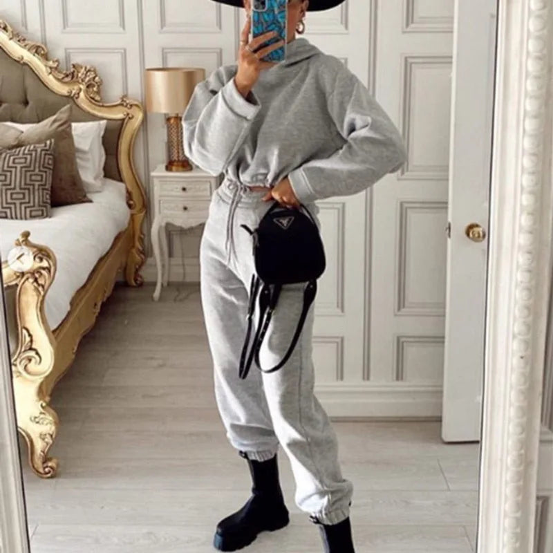 Winter Tracksuit Women Two Piece Set - Oversized Hoodie Sweatpants Solid Color Sportswear Suit |Casual Sweatshirt Trouser Set.                          M.Esk
